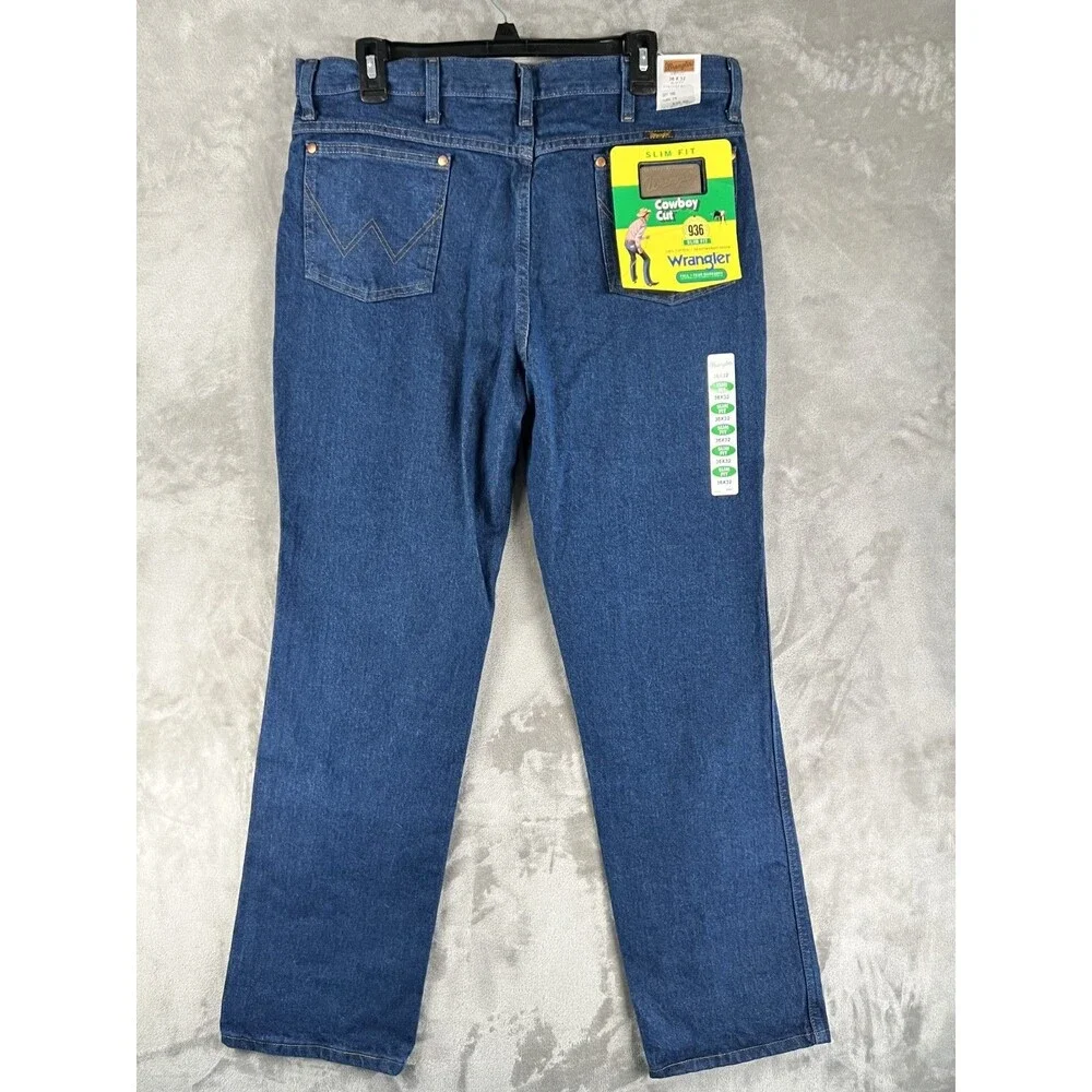 NWT Wrangler Cowboy Cut Jeans Mens 36x32 936 Slim Fit Blue Denim 100% Cotton